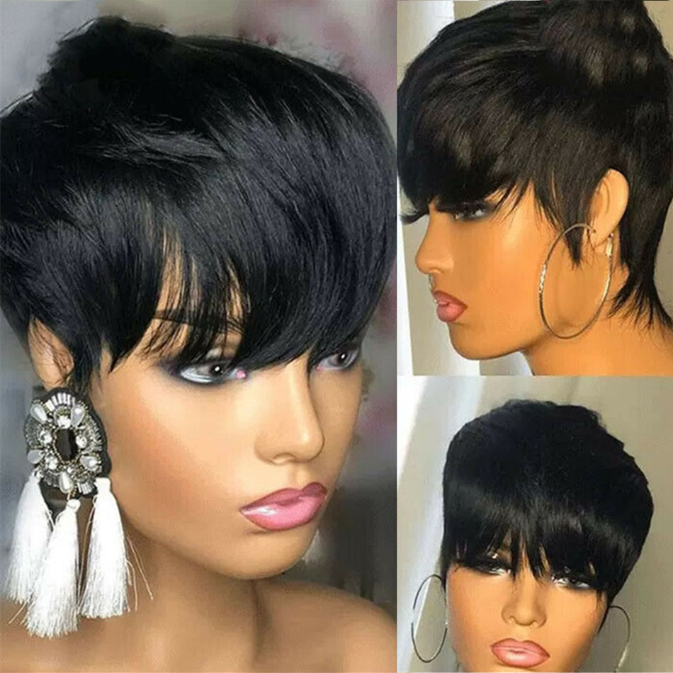 Ngắn Tóc Tóc Giả Pixie Cắt Thẳ - đánh giá và giá Short Pixie Cut Wig Human Hair Cheap
