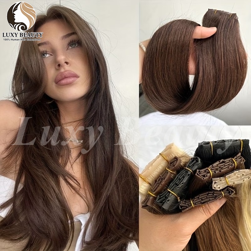 Brown Butterfly Hole Weft Hair - đánh giá và giá Invisible Tape In Extensions Real Hair