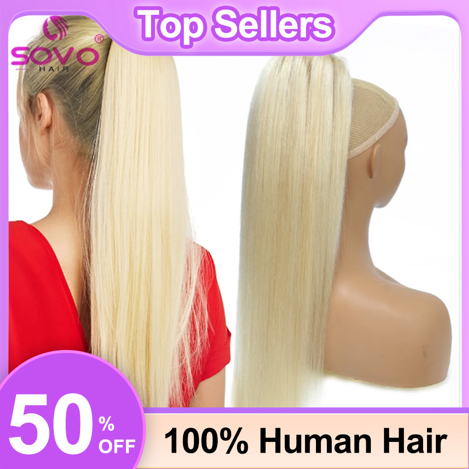 SOVO Thẳng Dây Rút Đuôi Ngựa C - đánh giá và giá Seamless Clip In Hair Extensions Human Hair