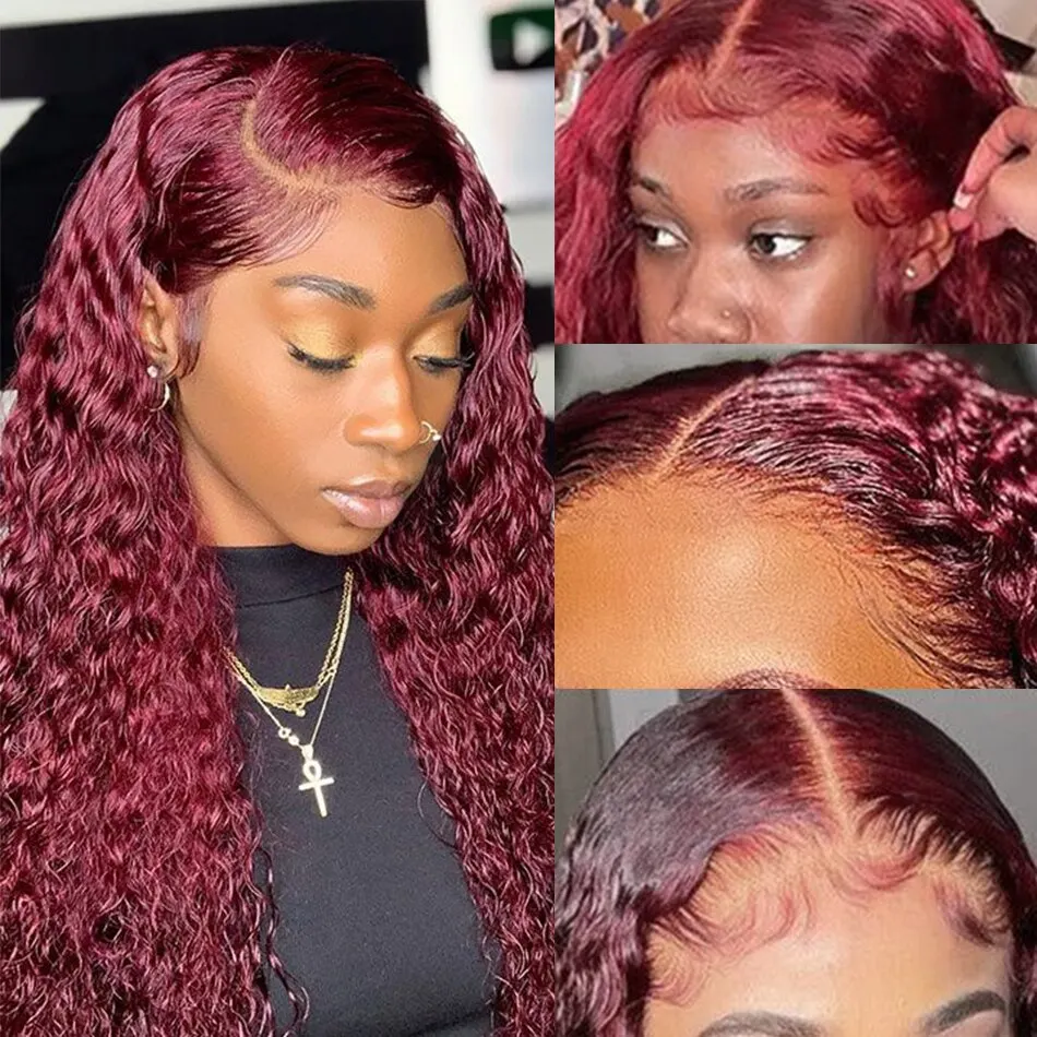99J Burgundy Colored Deep Wave - đánh giá và giá Human Hair Wigs