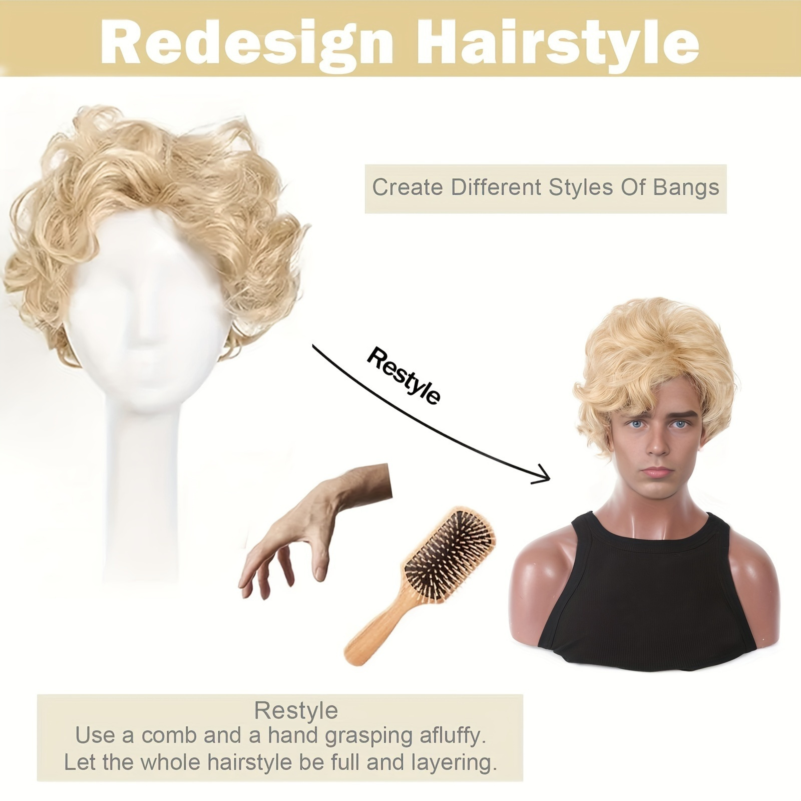 Mens Blonde Wig Short Wavy Flu - đánh giá và giá Synthetic Wigs