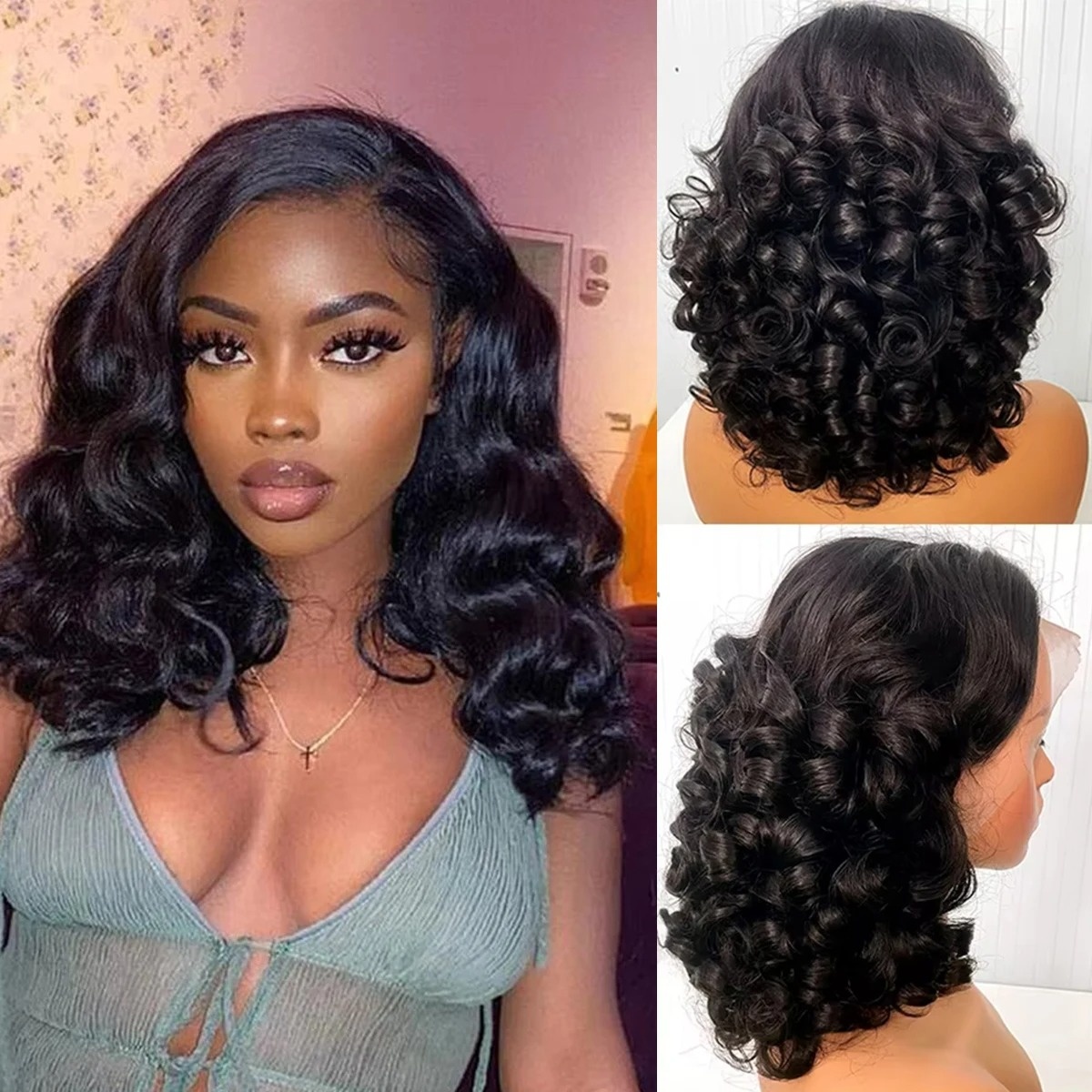 Black Wig Short Bob Body Wavy  - đánh giá và giá Pre Parted 13X4 Lace Front Bob Wig
