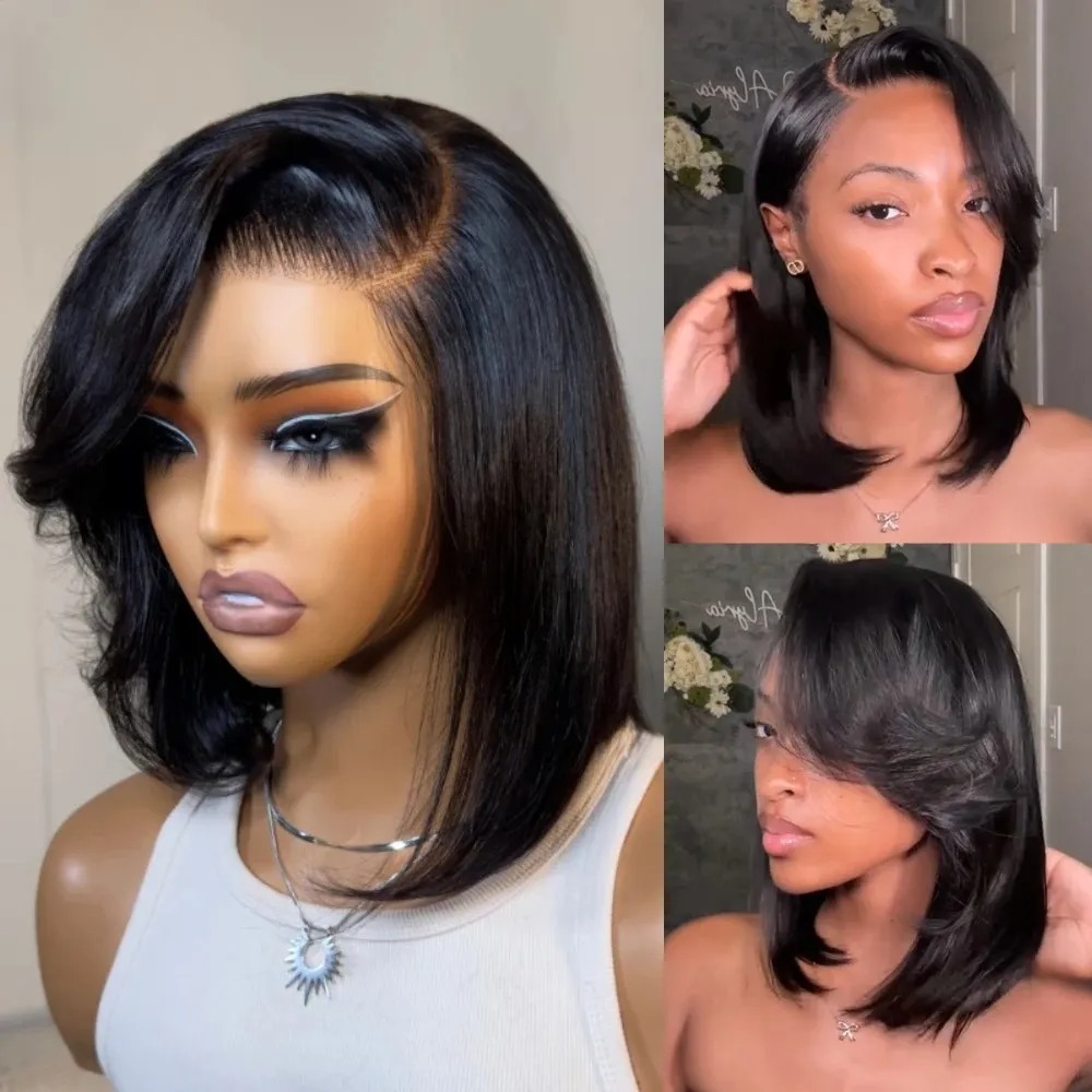 Black Short Bob Straight Lace  - đánh giá và giá Pre Parted 13X4 Lace Front Bob Wig