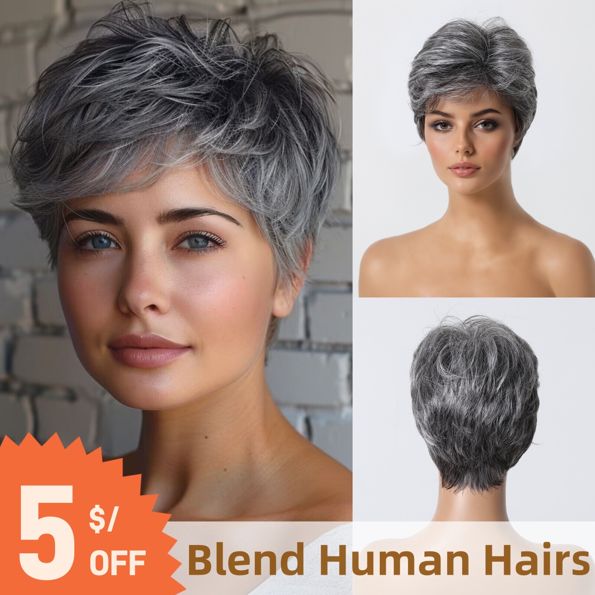 Short Pixie Cut Grey Human Hai - đánh giá và giá Short Pixie Cut Wig Human Hair Cheap