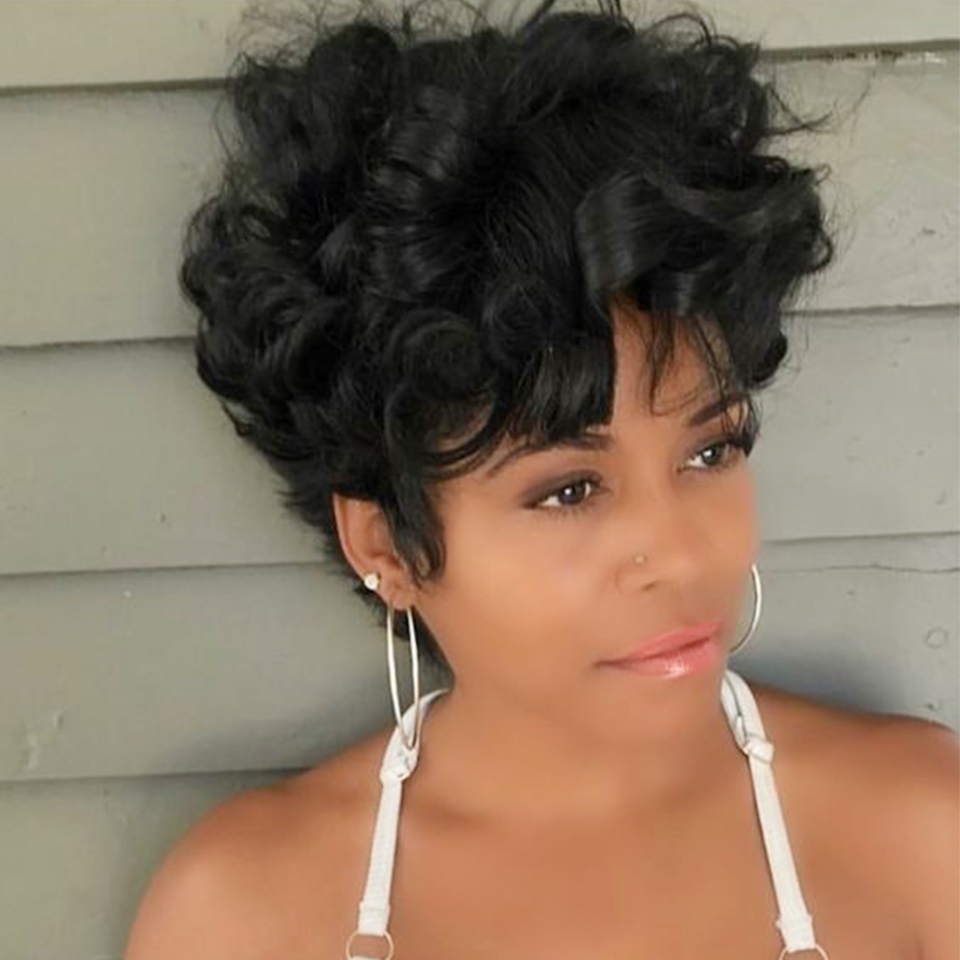 Bouncy Natural Wave Wig Human  - đánh giá và giá Short Pixie Cut Wig Human Hair Cheap